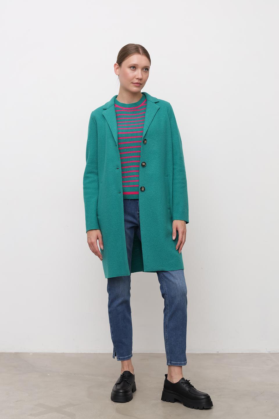 Пальто Oui зелёное приталенное