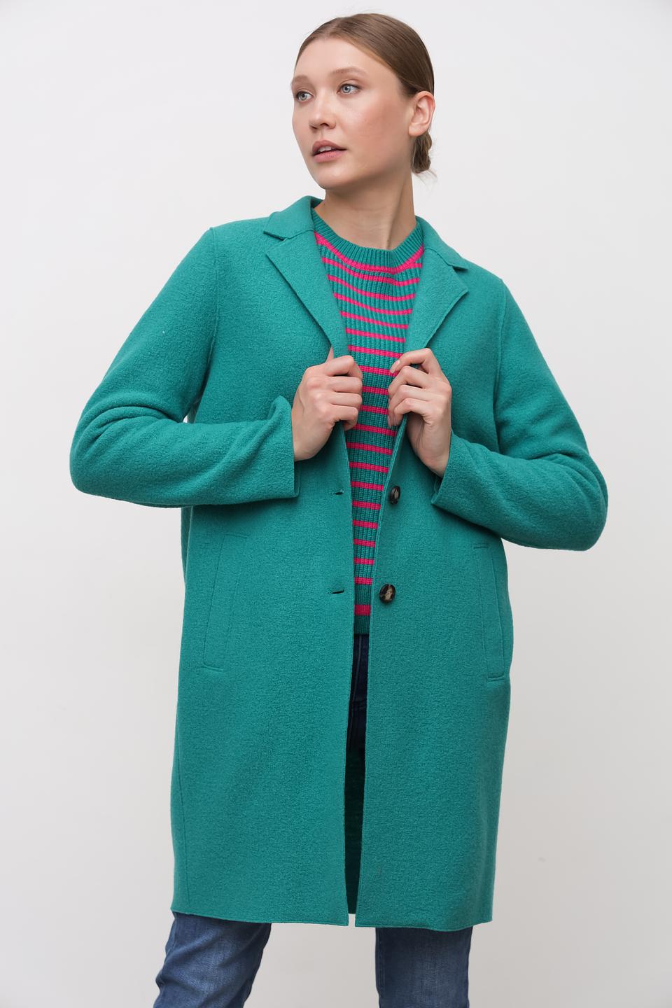 Пальто Oui зелёное приталенное