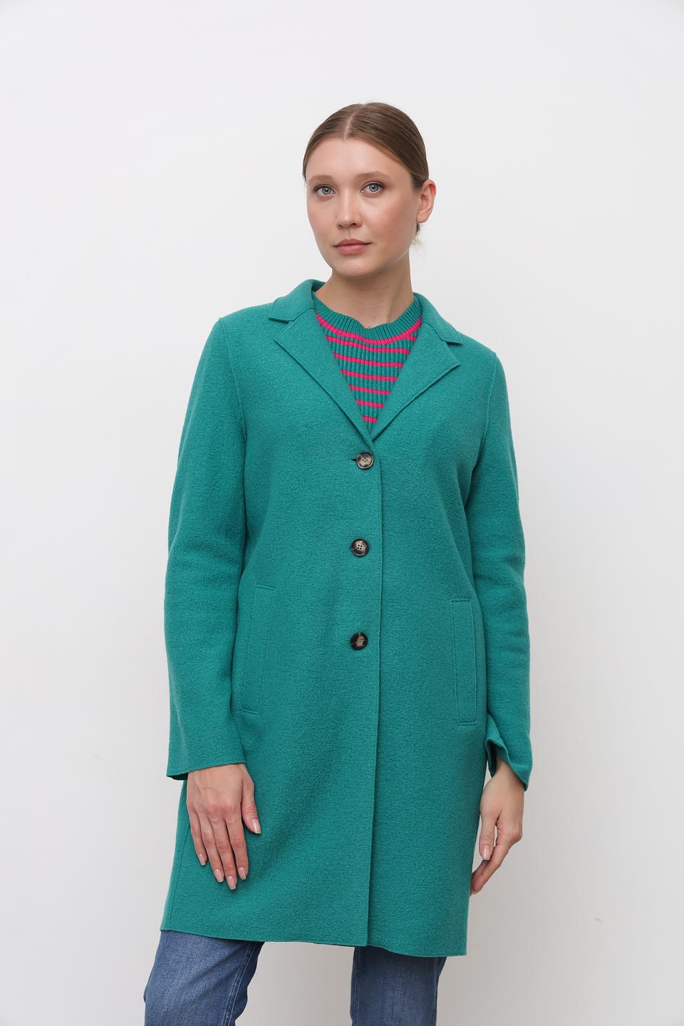 Пальто Oui зелёное приталенное