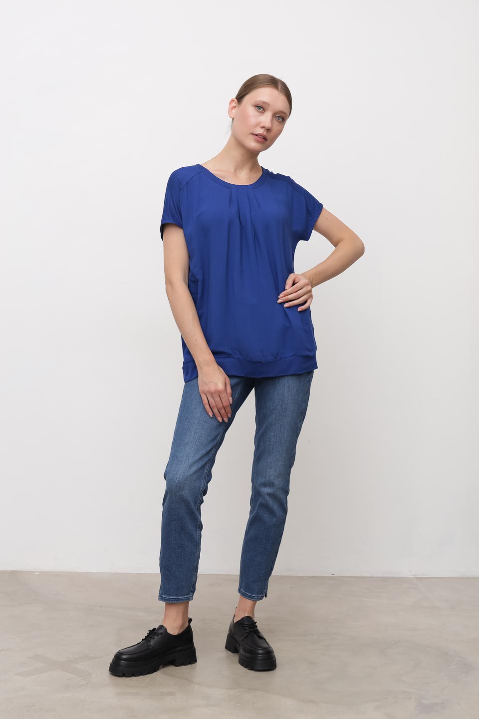 Блуза Bianca синяя с драпировкой