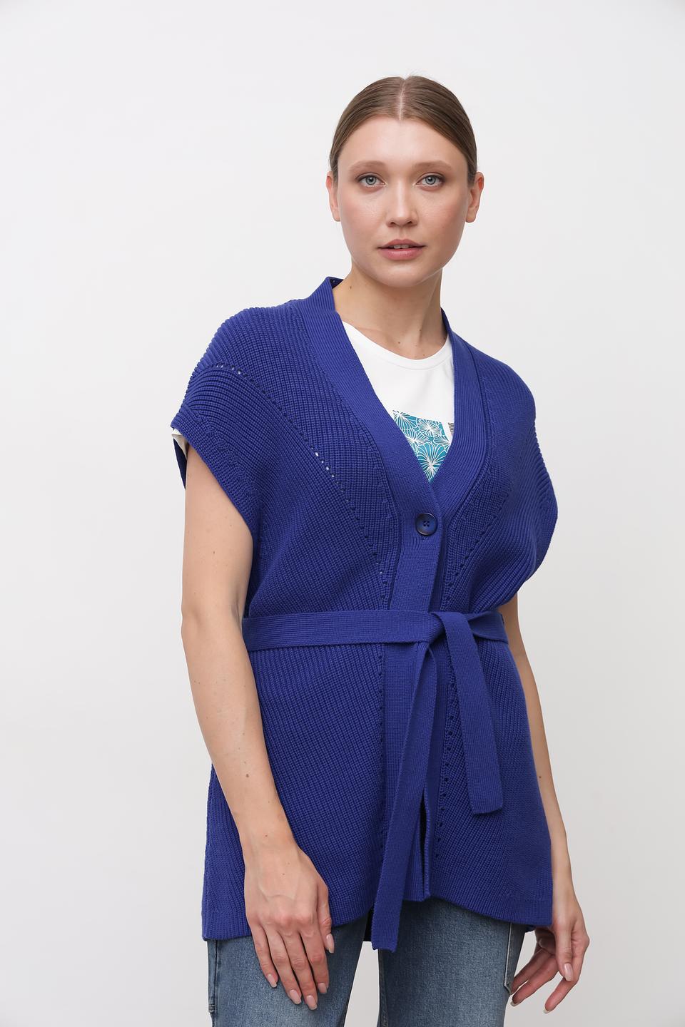 Жилет Bianca вязаный с поясом синий