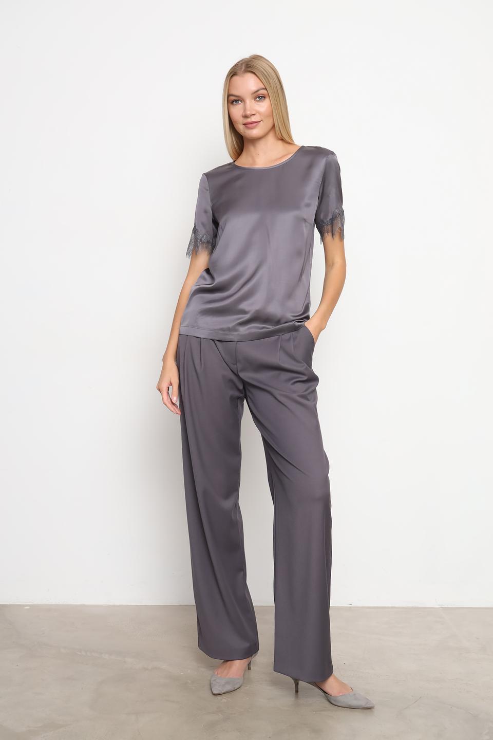 Блуза Patrizia Pepe серая с кружевом