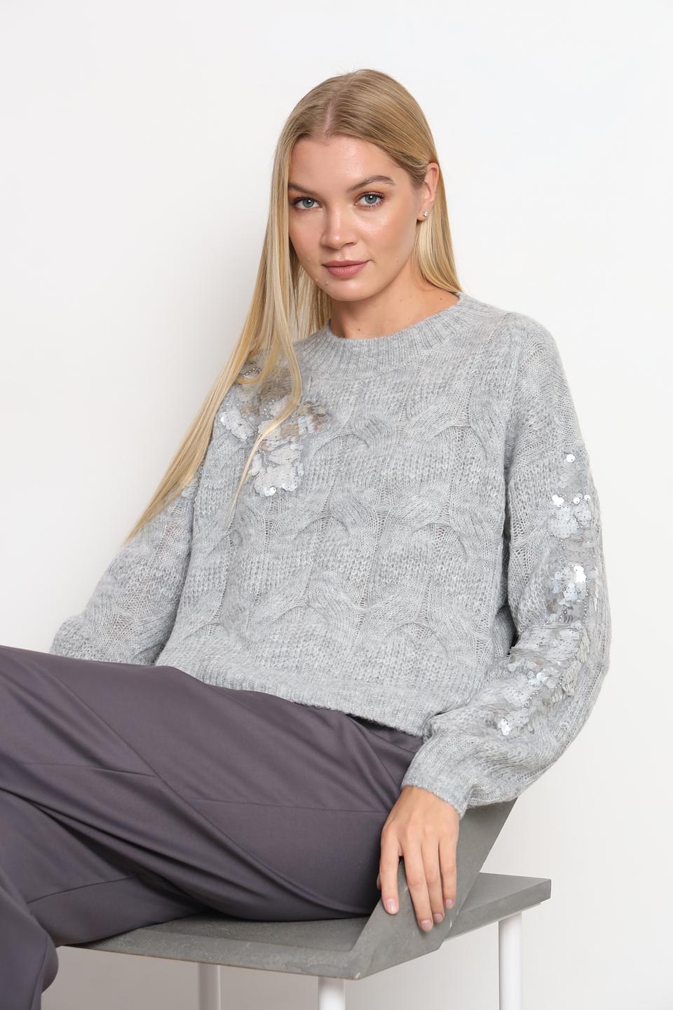 Пуловер Taifun с пайетками серый