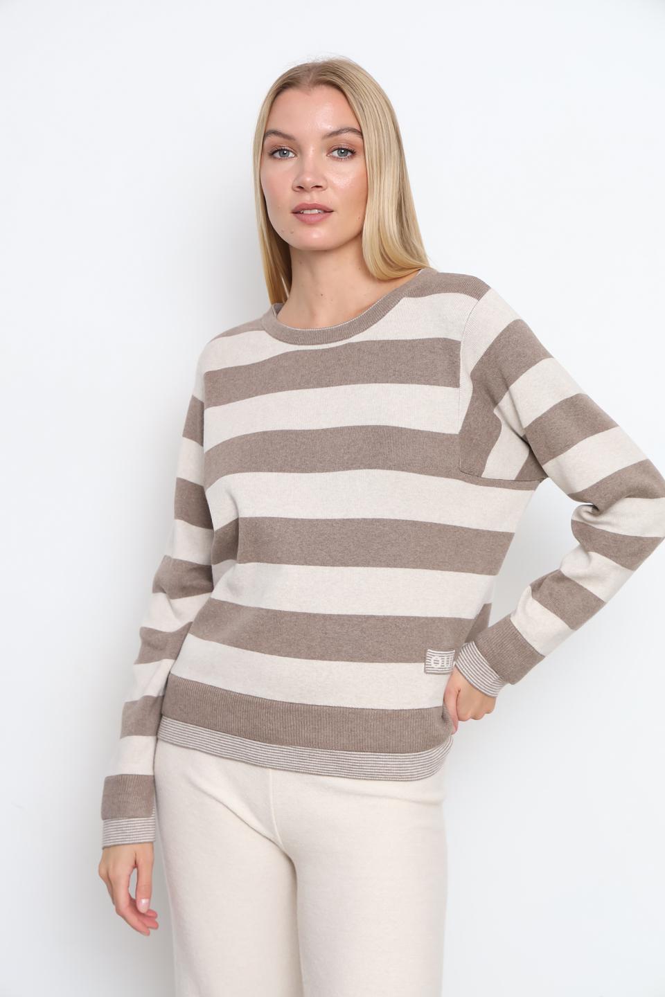 Пуловер Oui в полоску бежевый