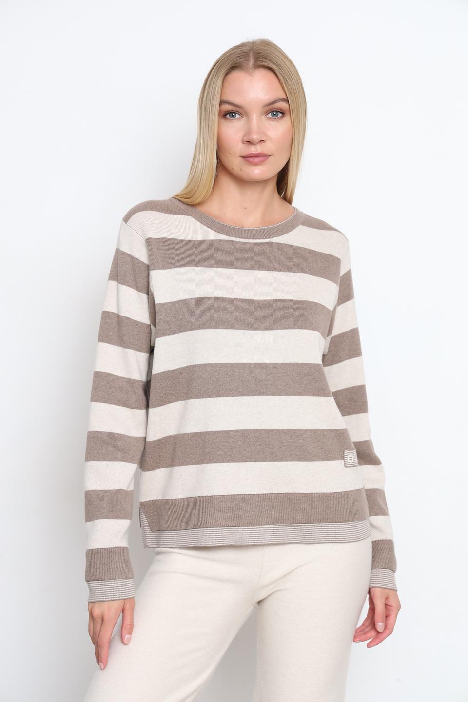 Пуловер Oui в полоску бежевый