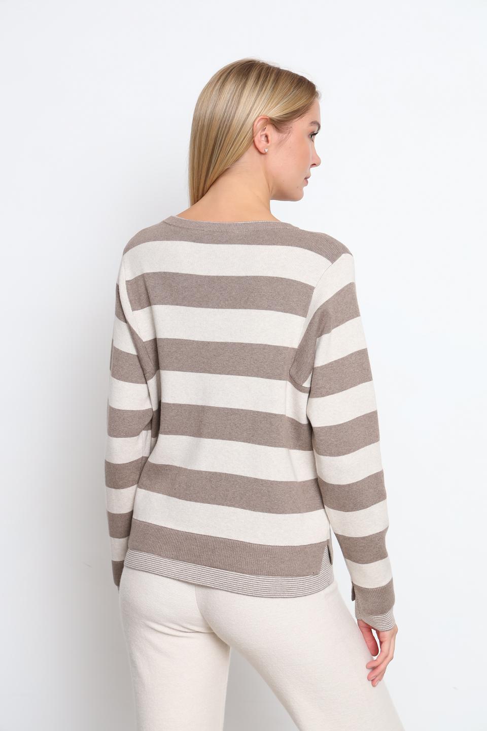 Пуловер Oui в полоску бежевый