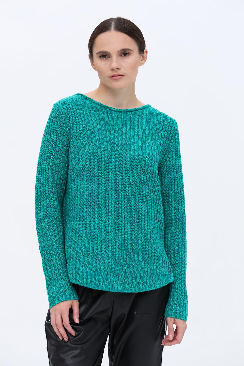 Пуловер Oui зелёный в рубчик
