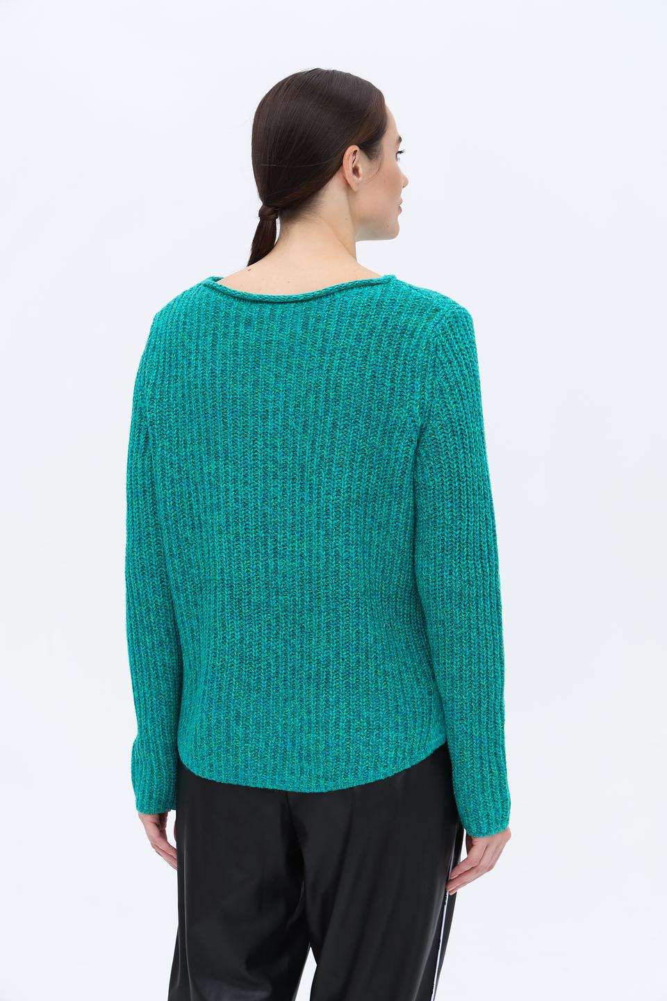 Пуловер Oui зелёный в рубчик