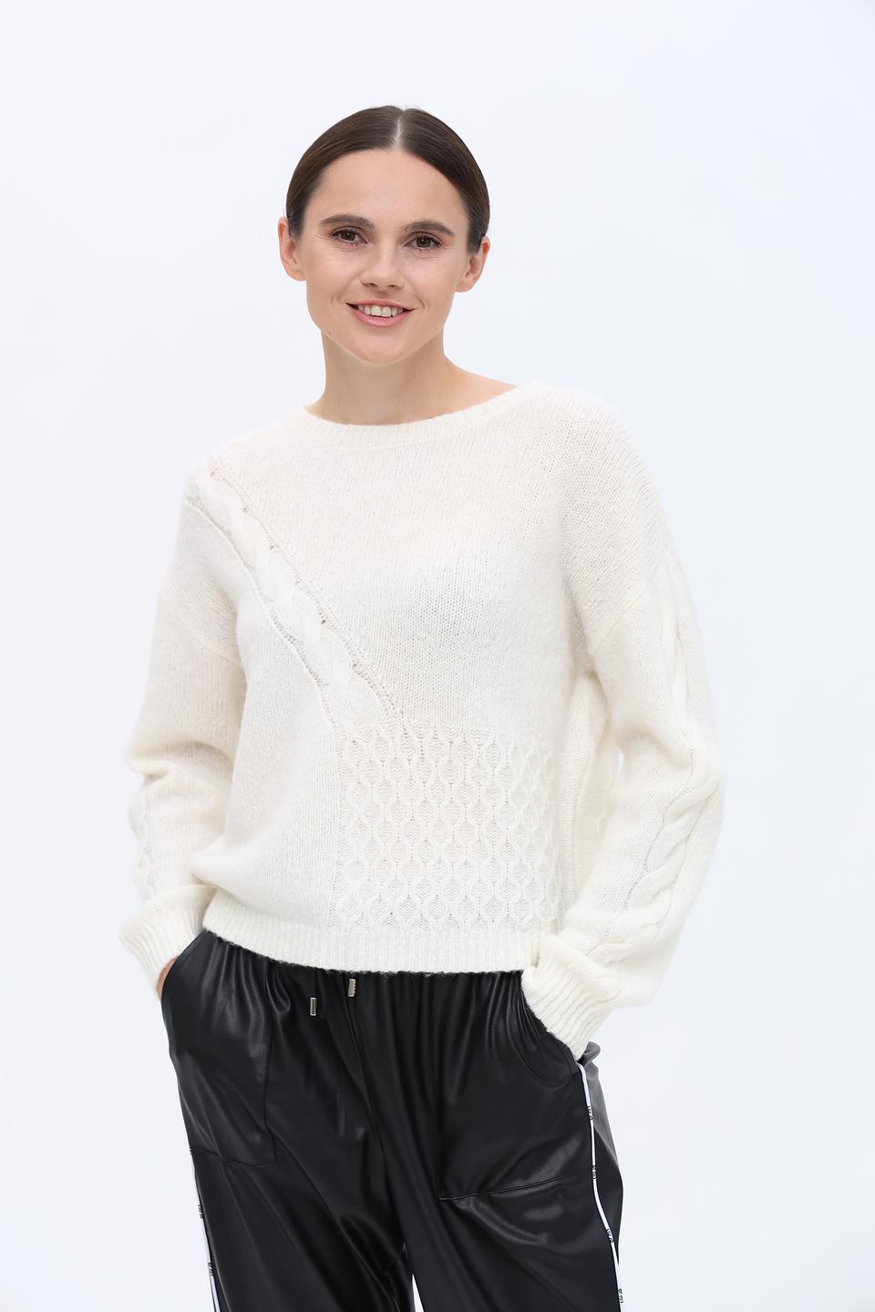 Пуловер Luisa Cerano с косами молочный