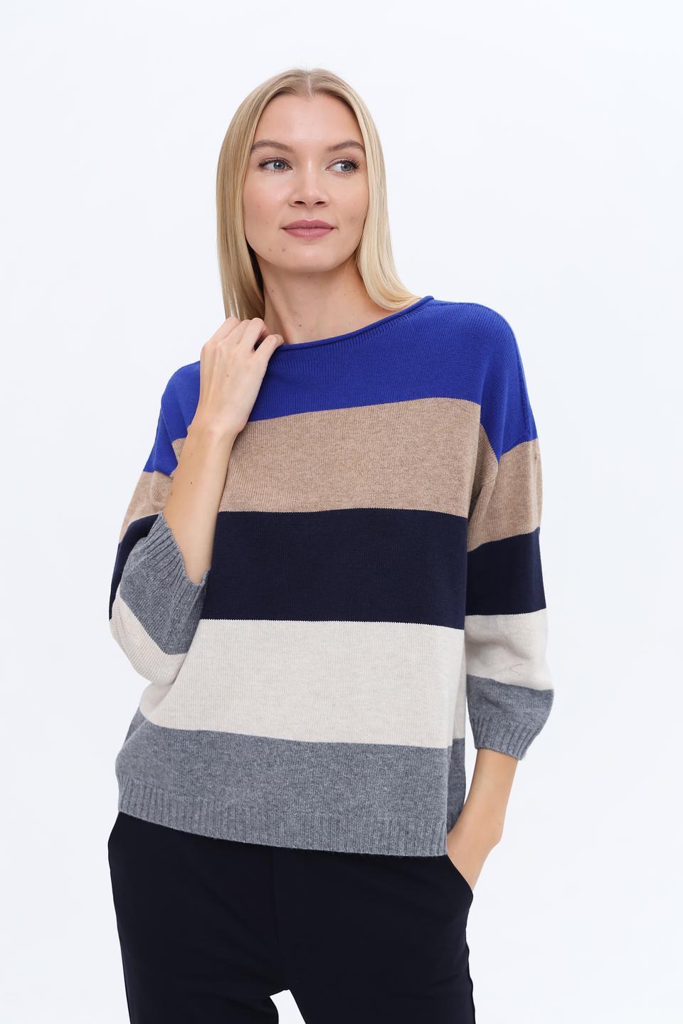 Пуловер Oui в полоску синий