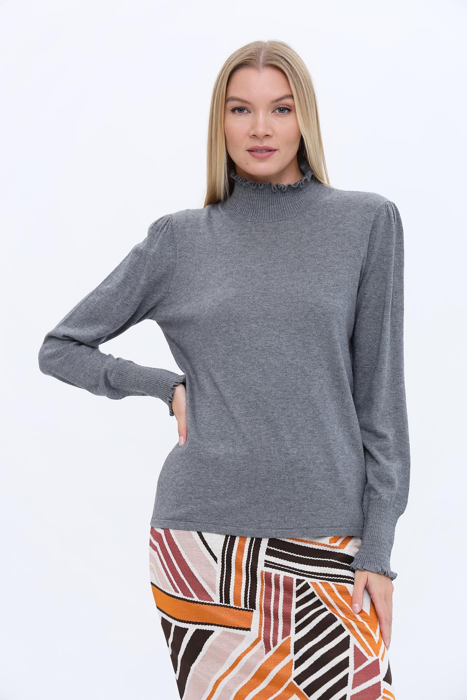 Пуловер Oui с воротником-стойкой серый