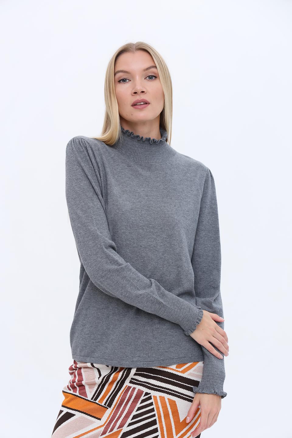 Пуловер Oui с воротником-стойкой серый