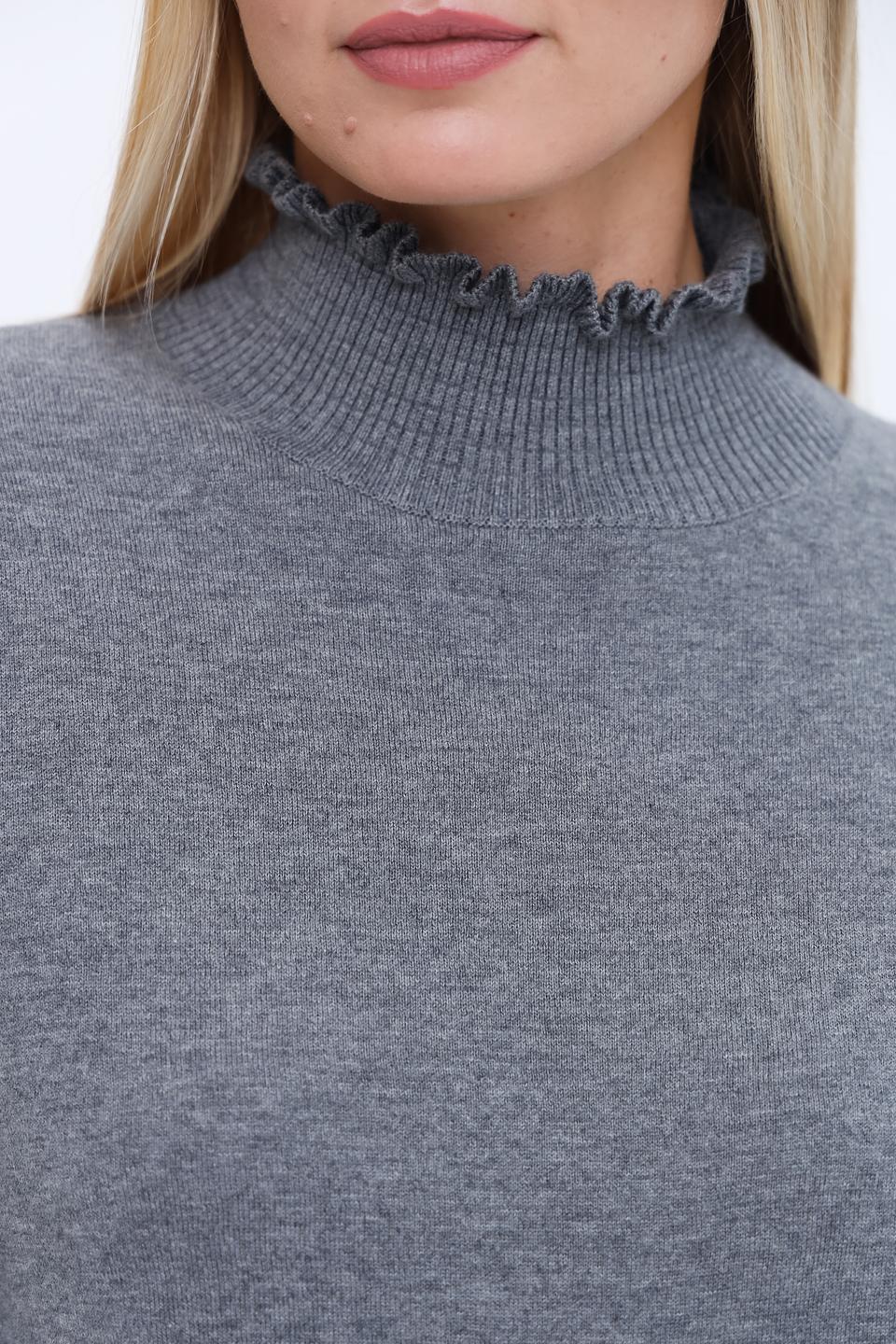 Пуловер Oui с воротником-стойкой серый