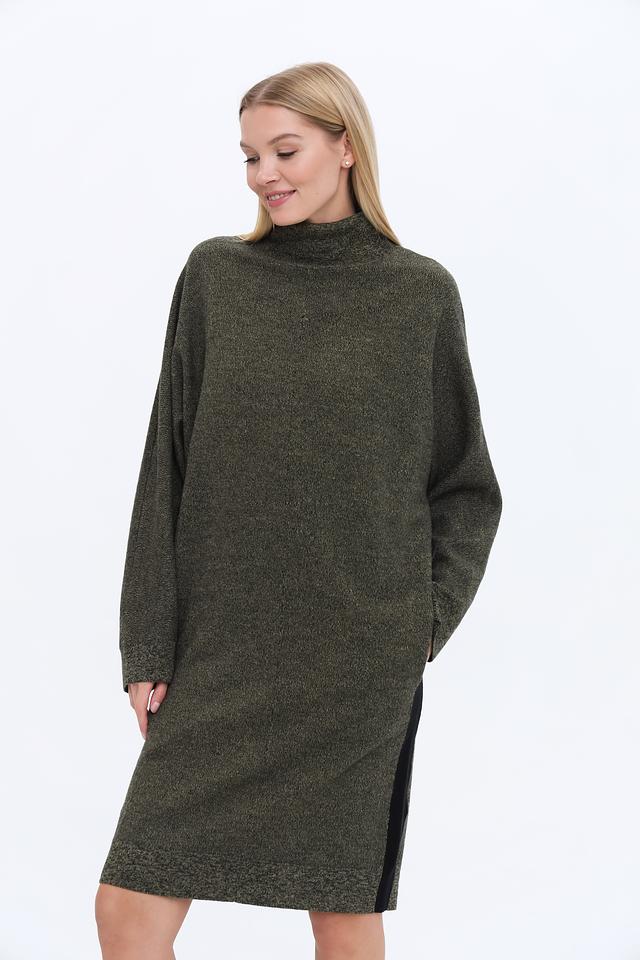 Платье UNQ шерсть хаки с черными вставками