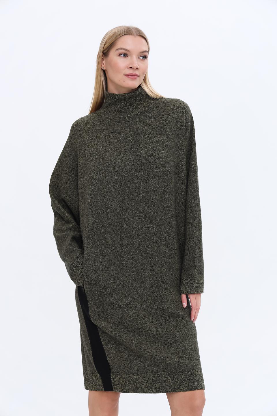 Платье UNQ шерсть хаки с черными вставками