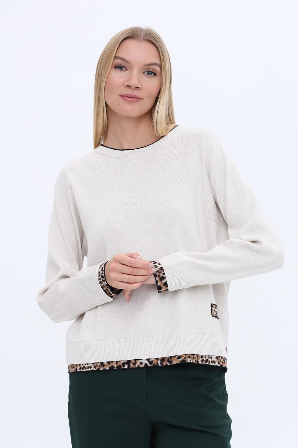 Пуловер Oui с леопардовым декором бежевый
