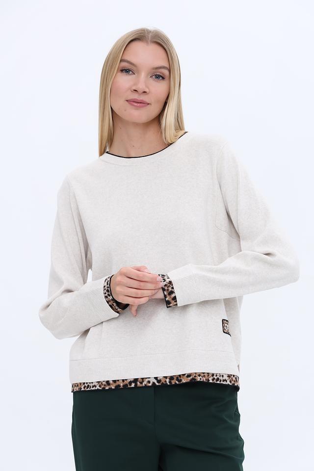 Пуловер Oui с леопардовым декором бежевый