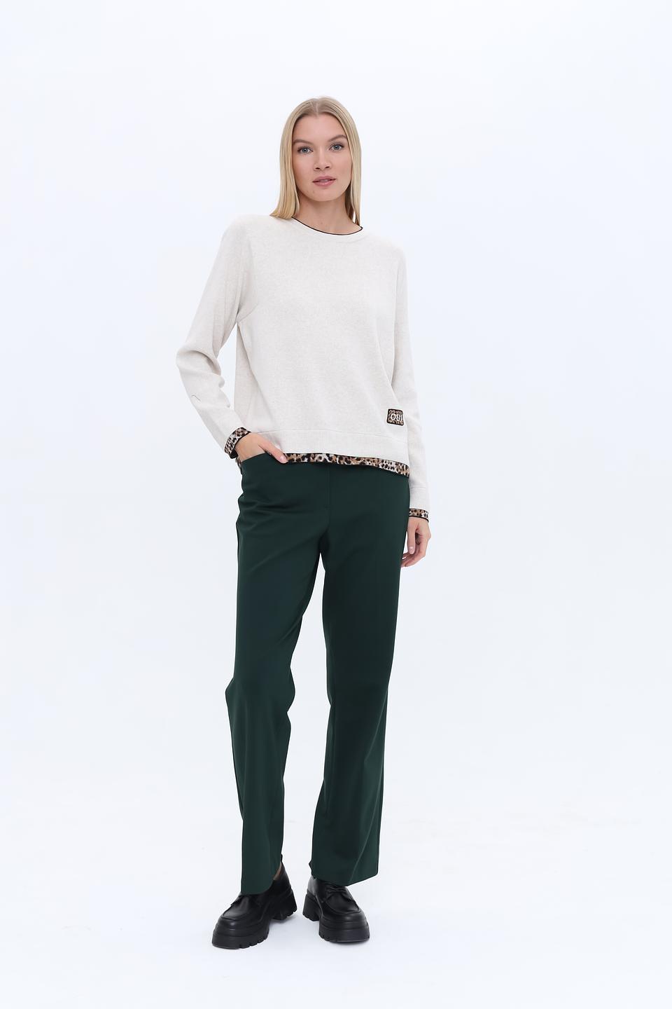 Пуловер Oui с леопардовым декором бежевый