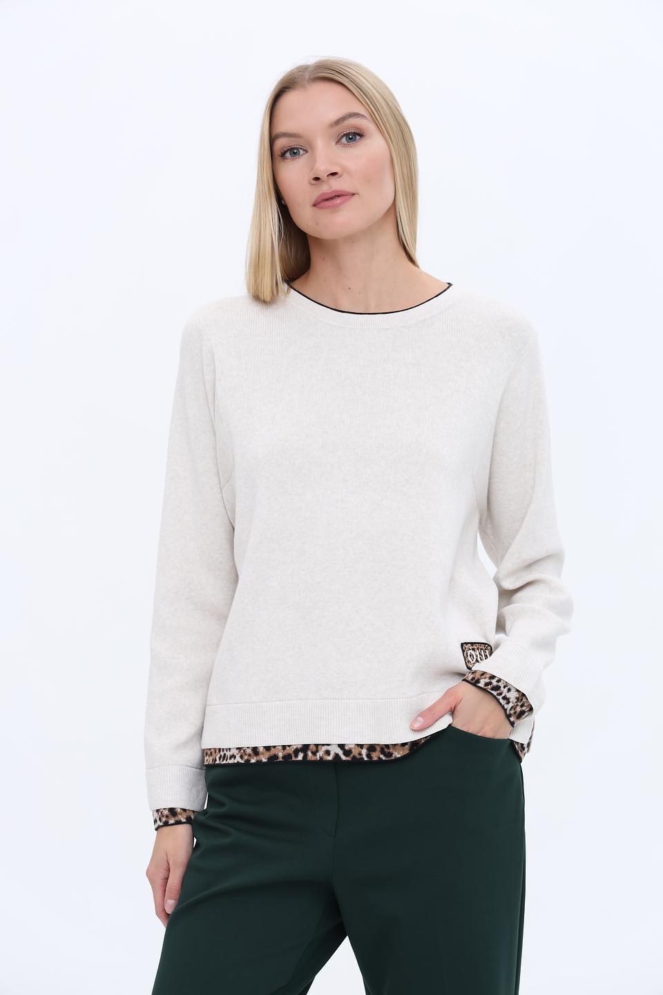 Пуловер Oui с леопардовым декором бежевый