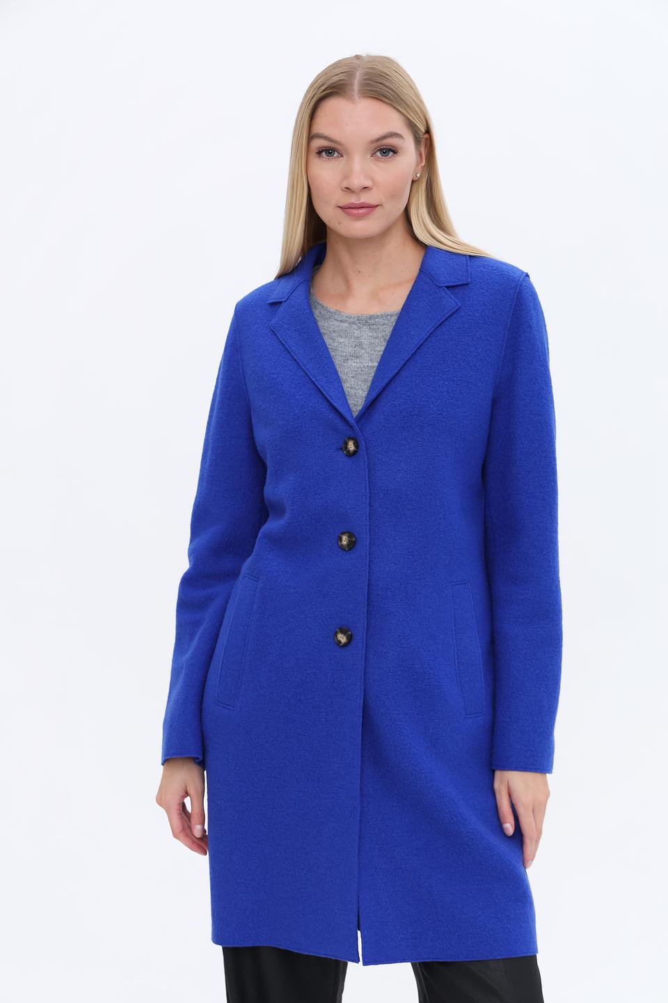 Пальто Oui синее приталенное
