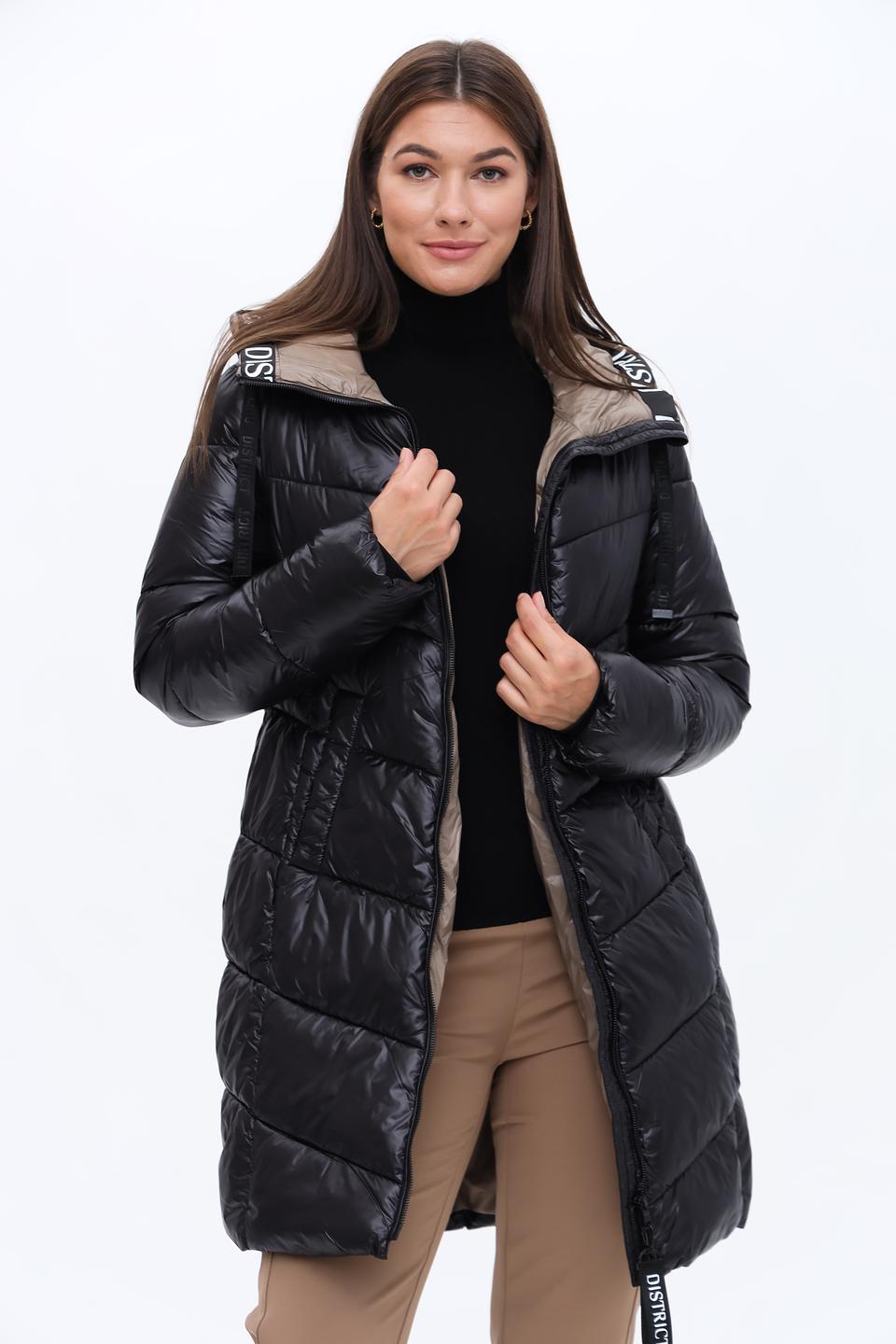 Пальто District стеганое чёрно-бежевое