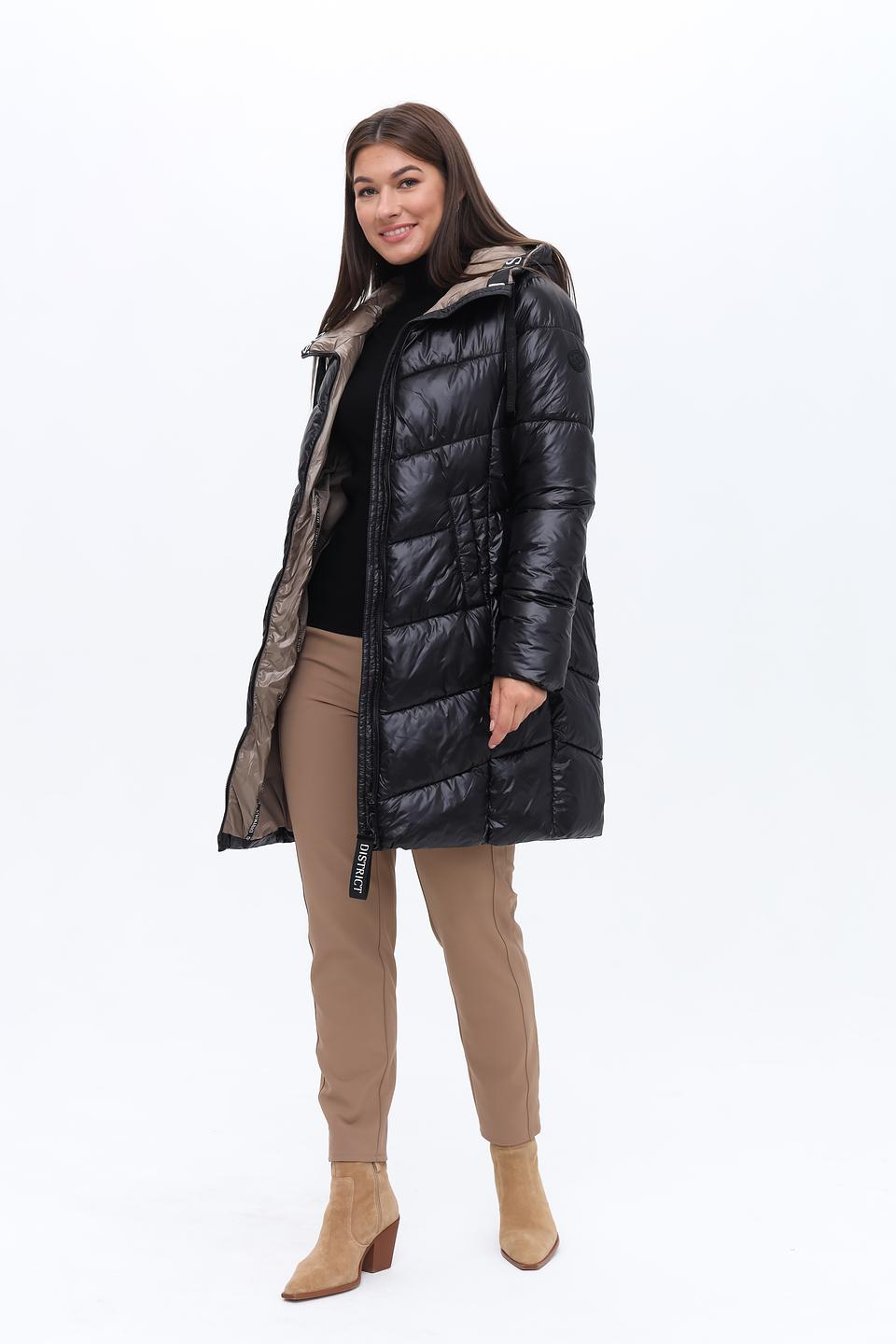 Пальто District стеганое чёрно-бежевое
