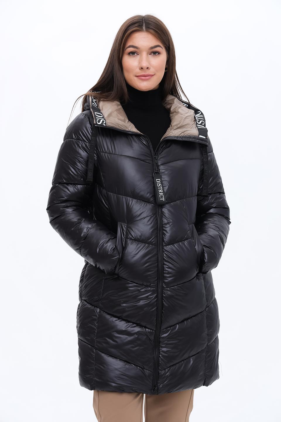 Пальто District стеганое чёрно-бежевое