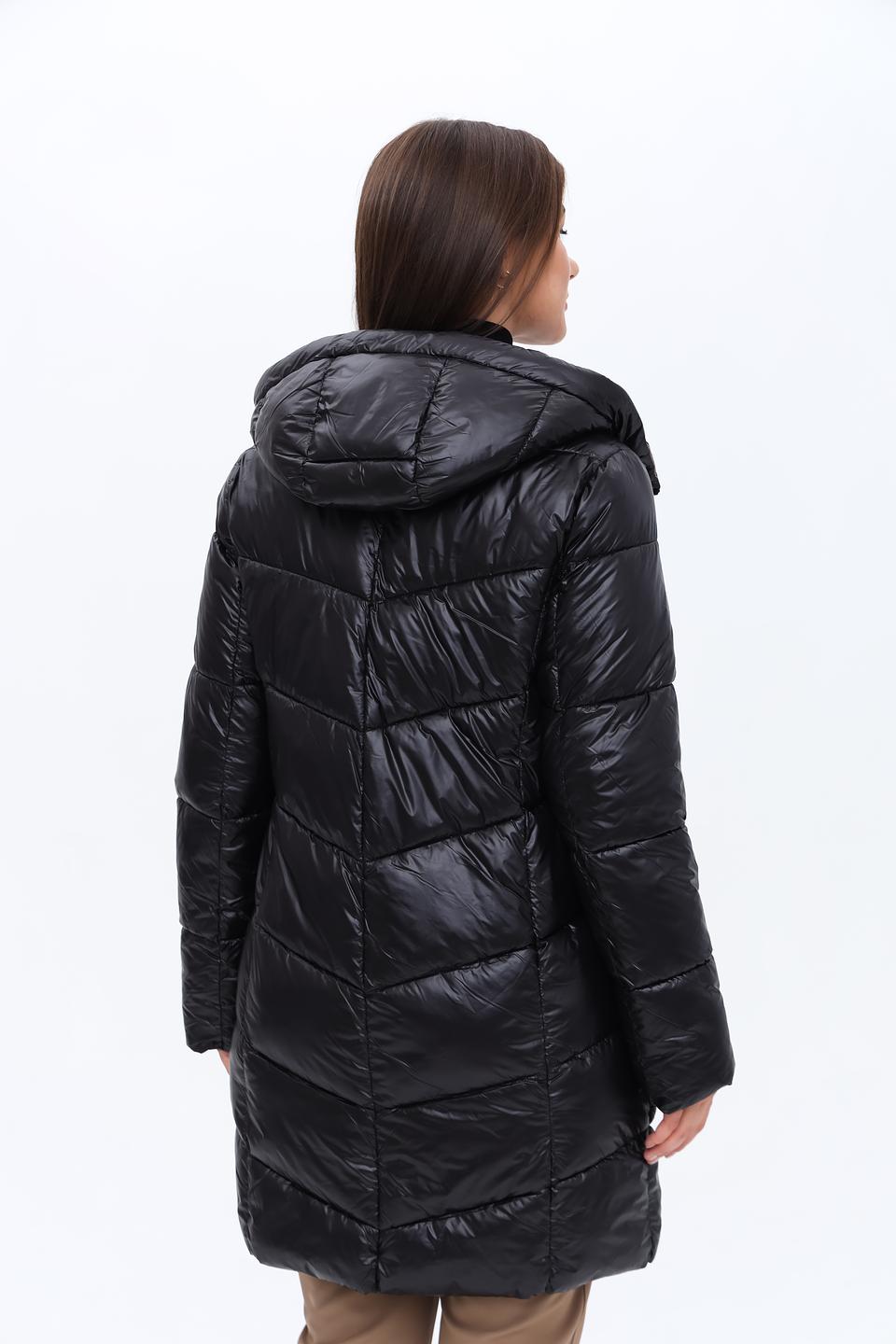 Пальто District стеганое чёрно-бежевое