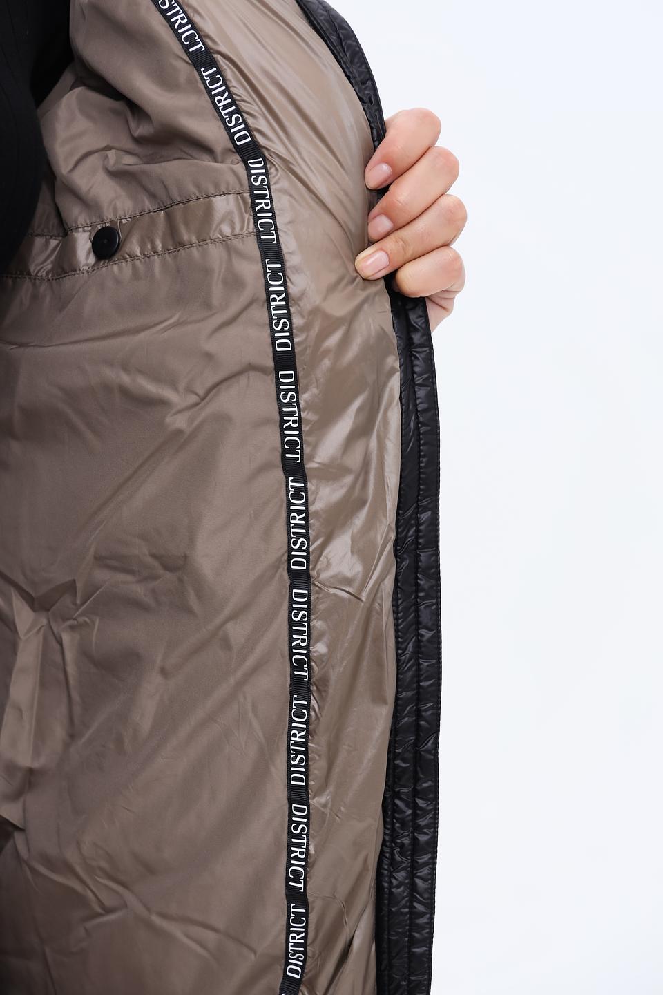 Пальто District стеганое чёрно-бежевое