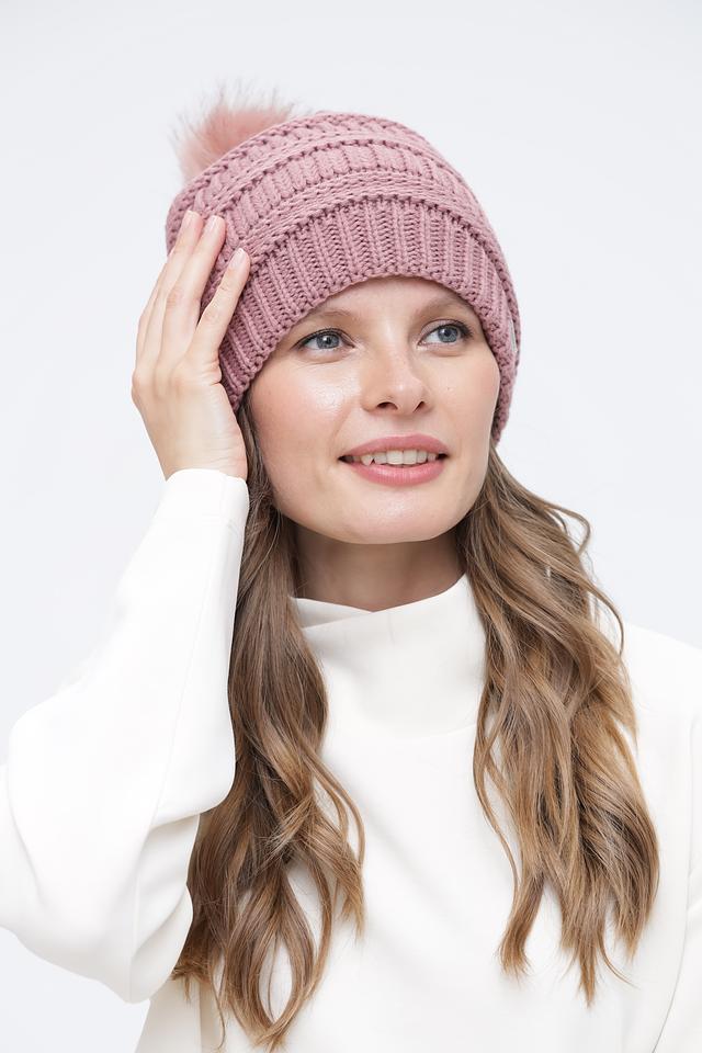 Шапка Wegener с помпоном пудрово-розовая