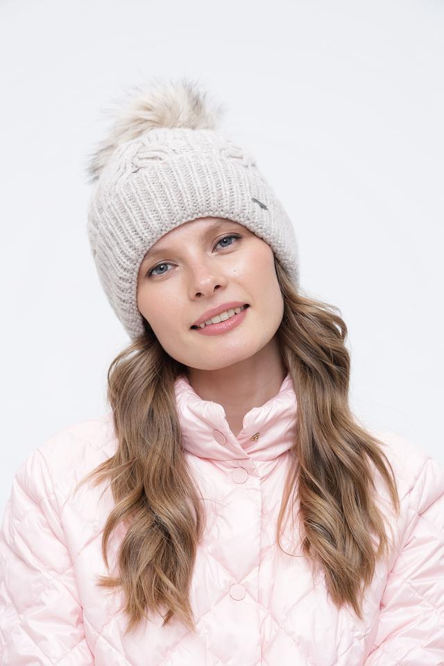 Шапка Bugatti с помпоном бежевая