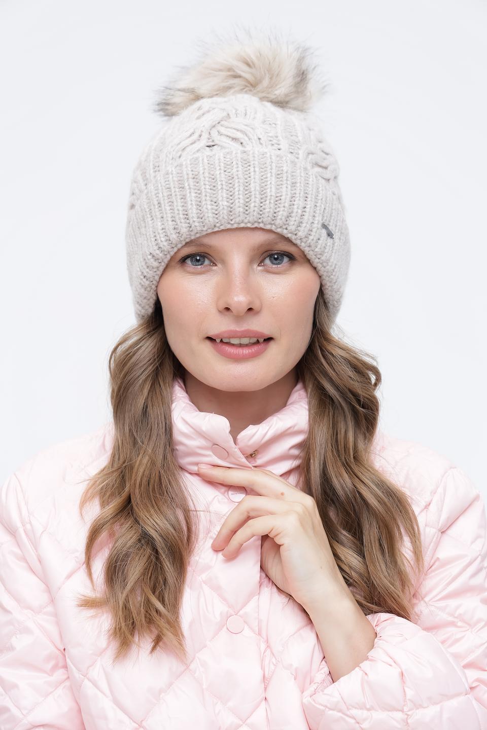 Шапка Bugatti с помпоном бежевая