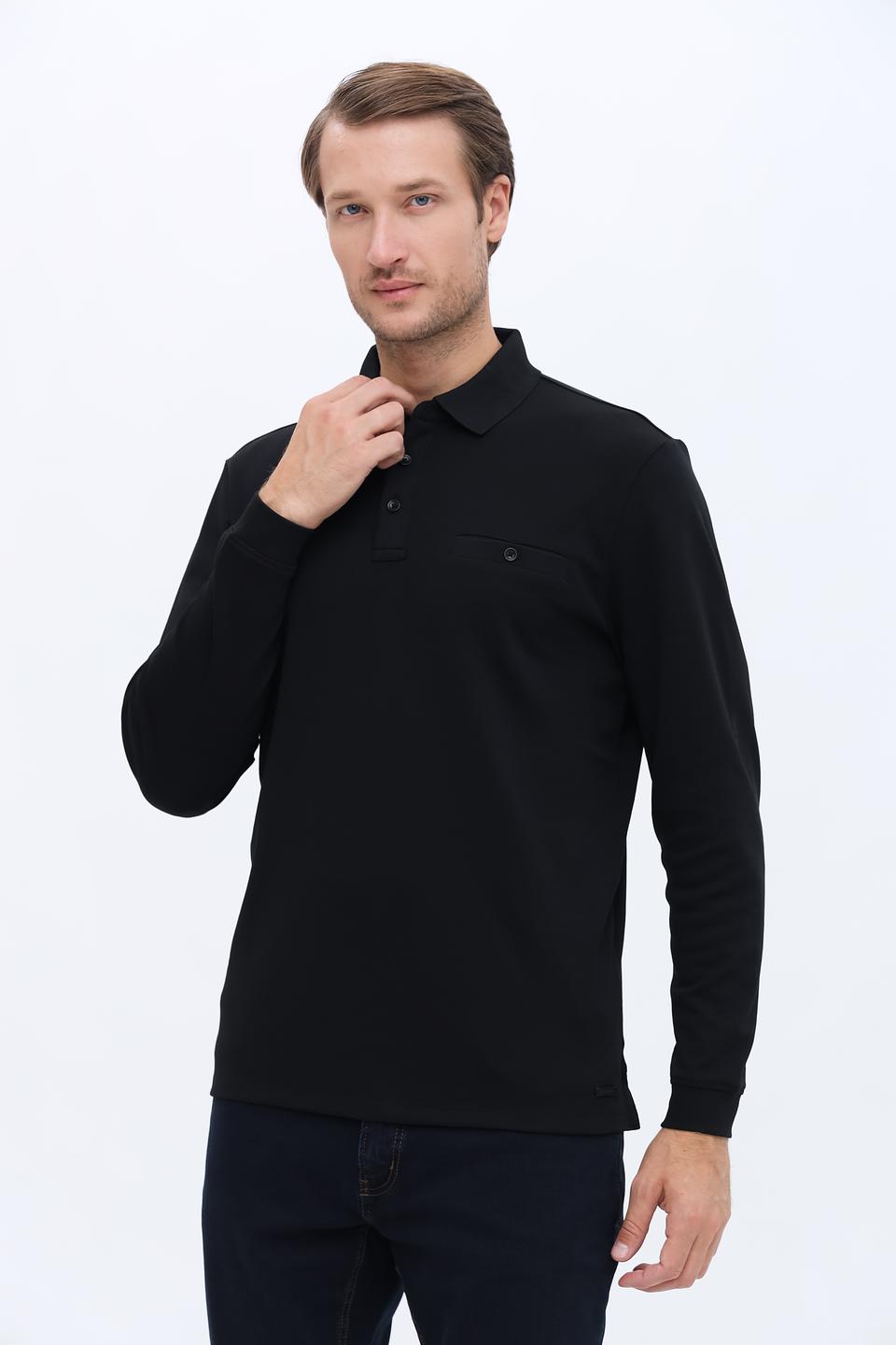 Поло Casa Moda men чёрное с длинным рукавом