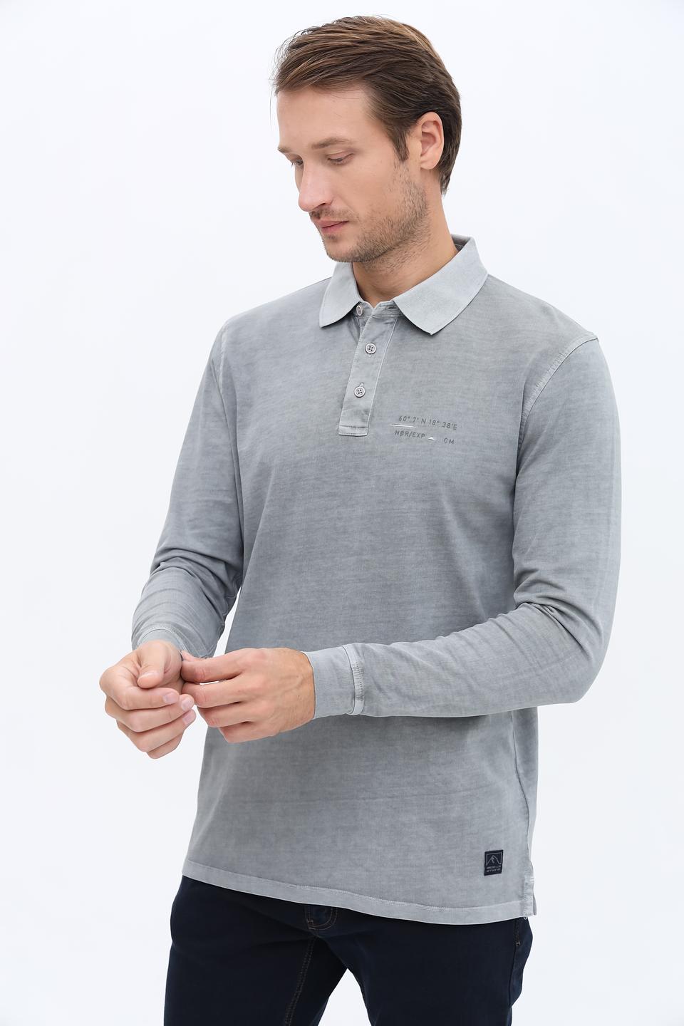 Поло Casa Moda men серое с длинным рукавом