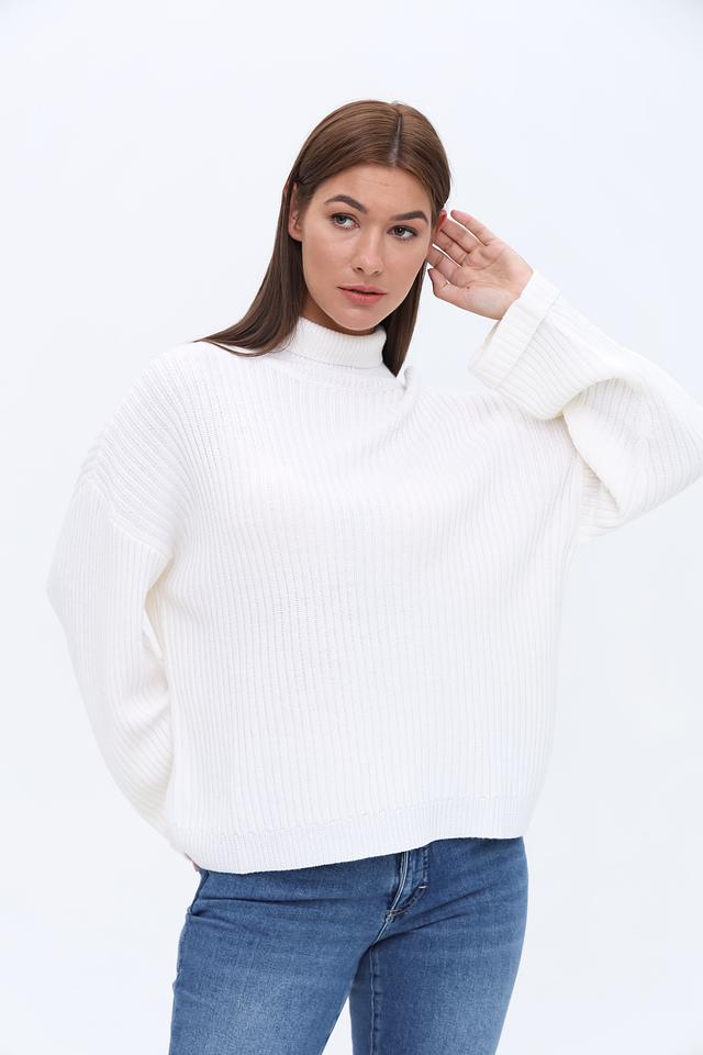 Пуловер UNQ женский белый с горлом