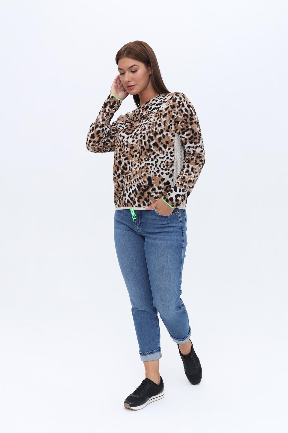 Пуловер Oui с леопардовым принтом