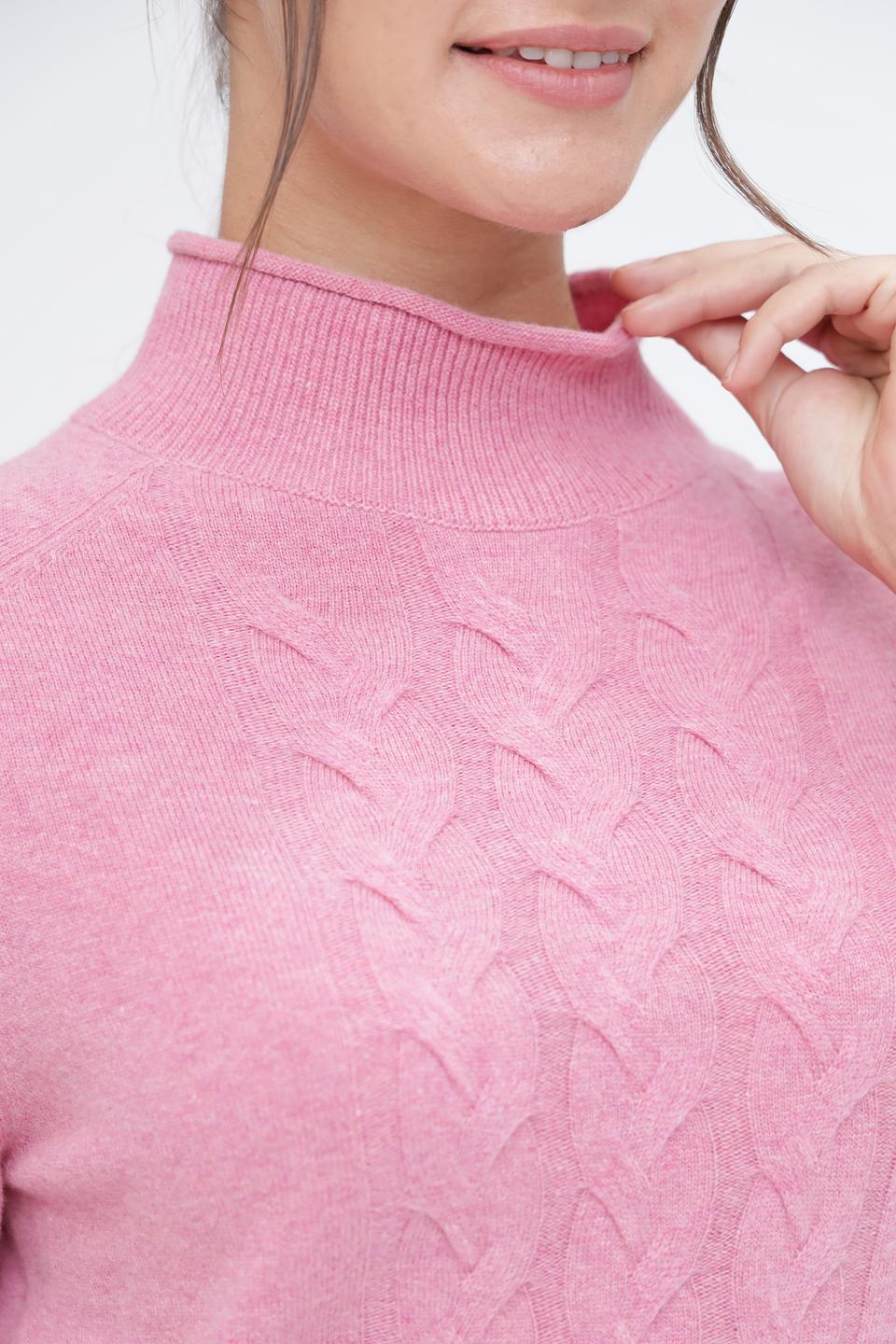 Пуловер Pezzo с косами розовый