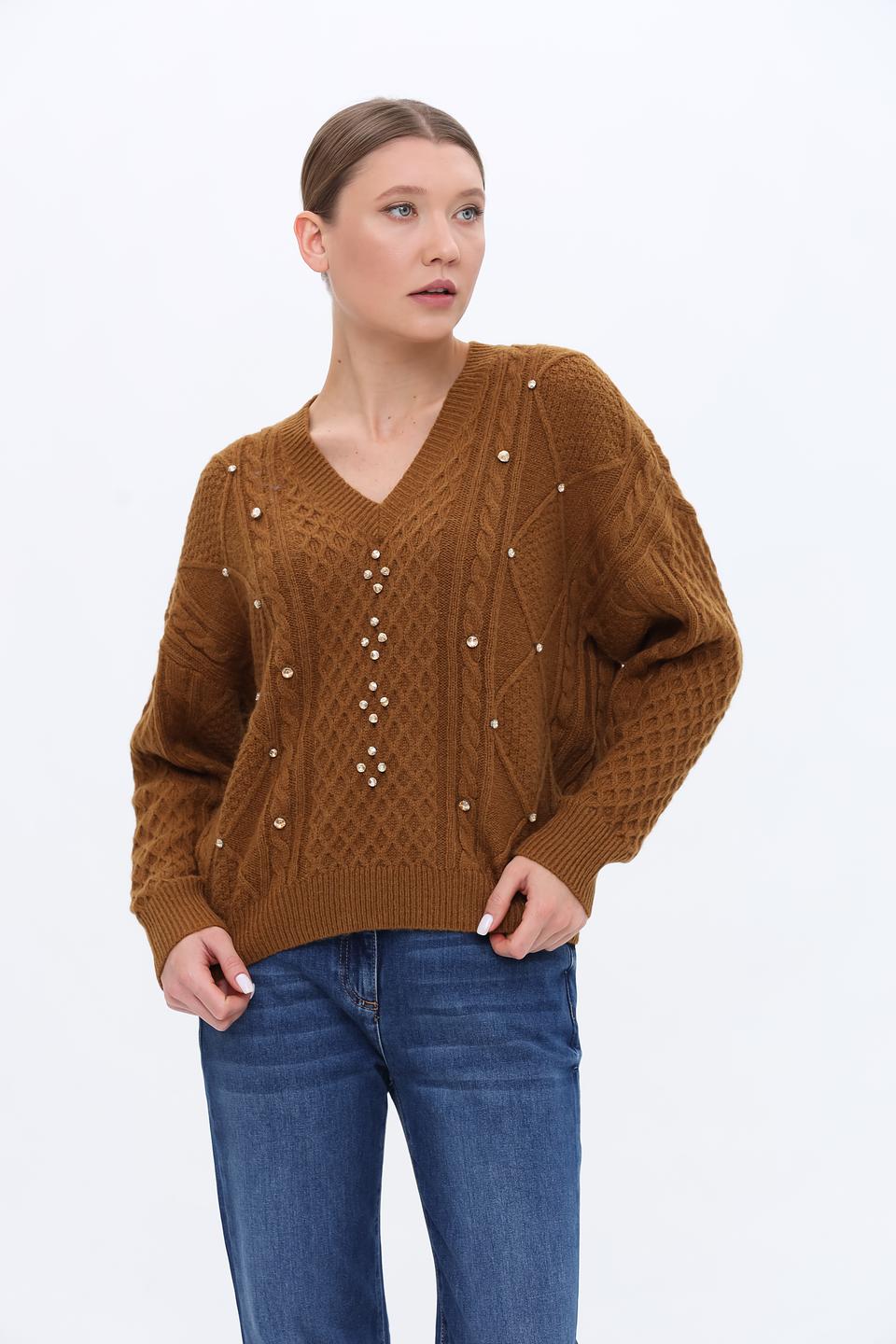 Джемпер Twin Set с жемчугом коричневый