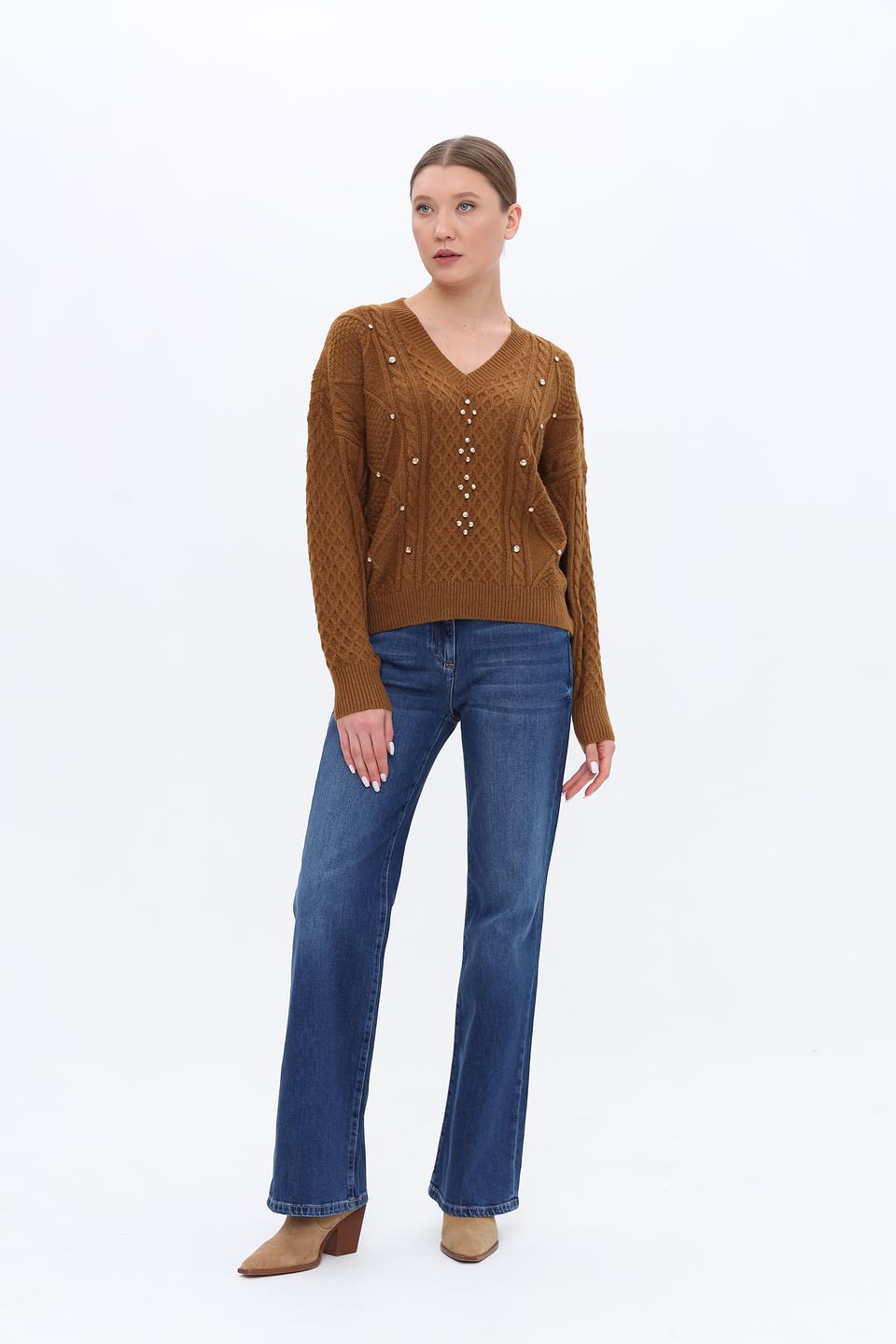 Джемпер Twin Set с жемчугом коричневый