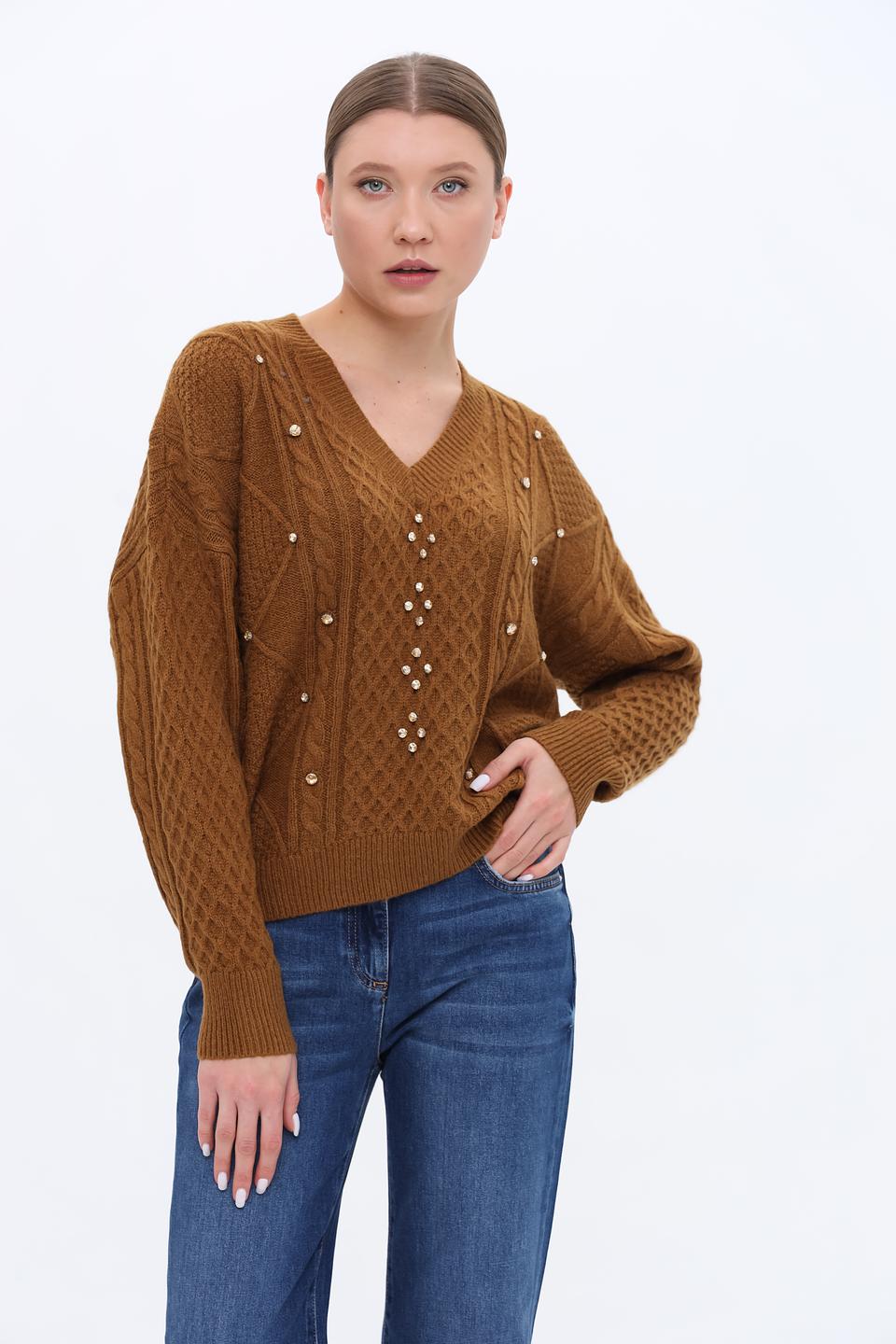 Джемпер Twin Set с жемчугом коричневый