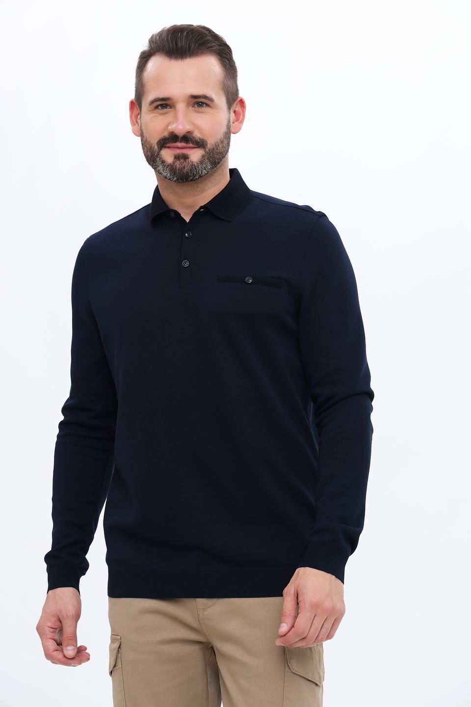 Джемпер Bugatti с воротником-поло тёмно-синий