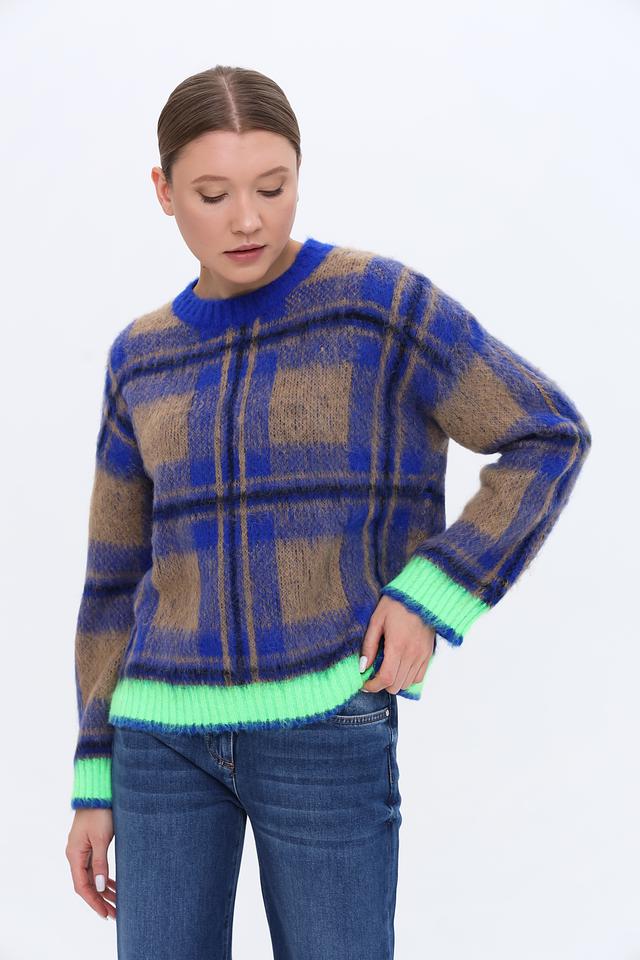 Пуловер Oui в клетку синий