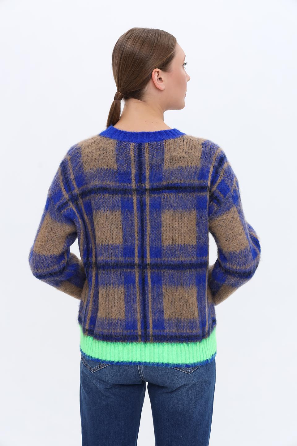 Пуловер Oui в клетку синий