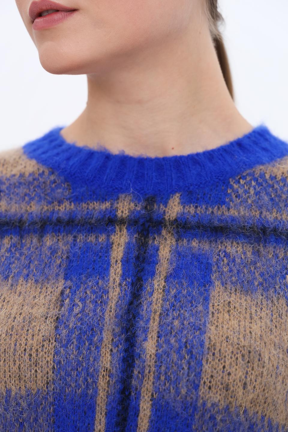 Пуловер Oui в клетку синий