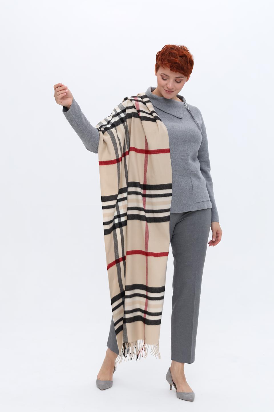 Шарф Fraas в клетку бежевый