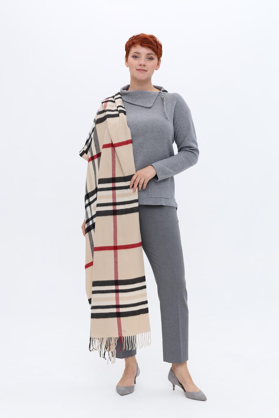 Шарф Fraas в клетку бежевый