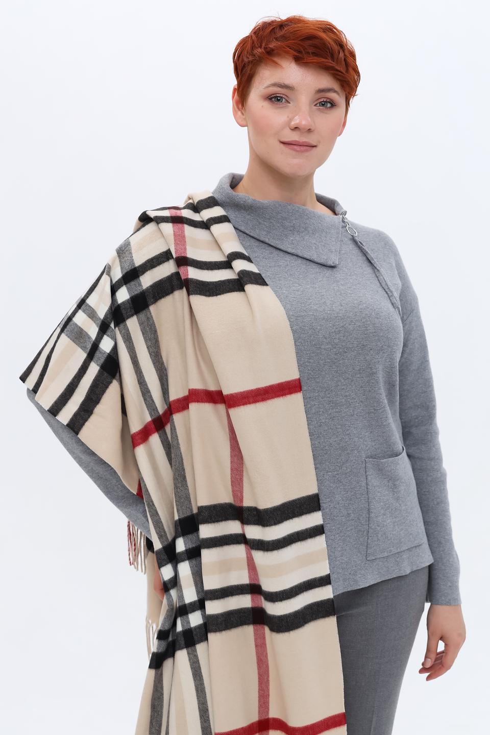 Шарф Fraas в клетку бежевый