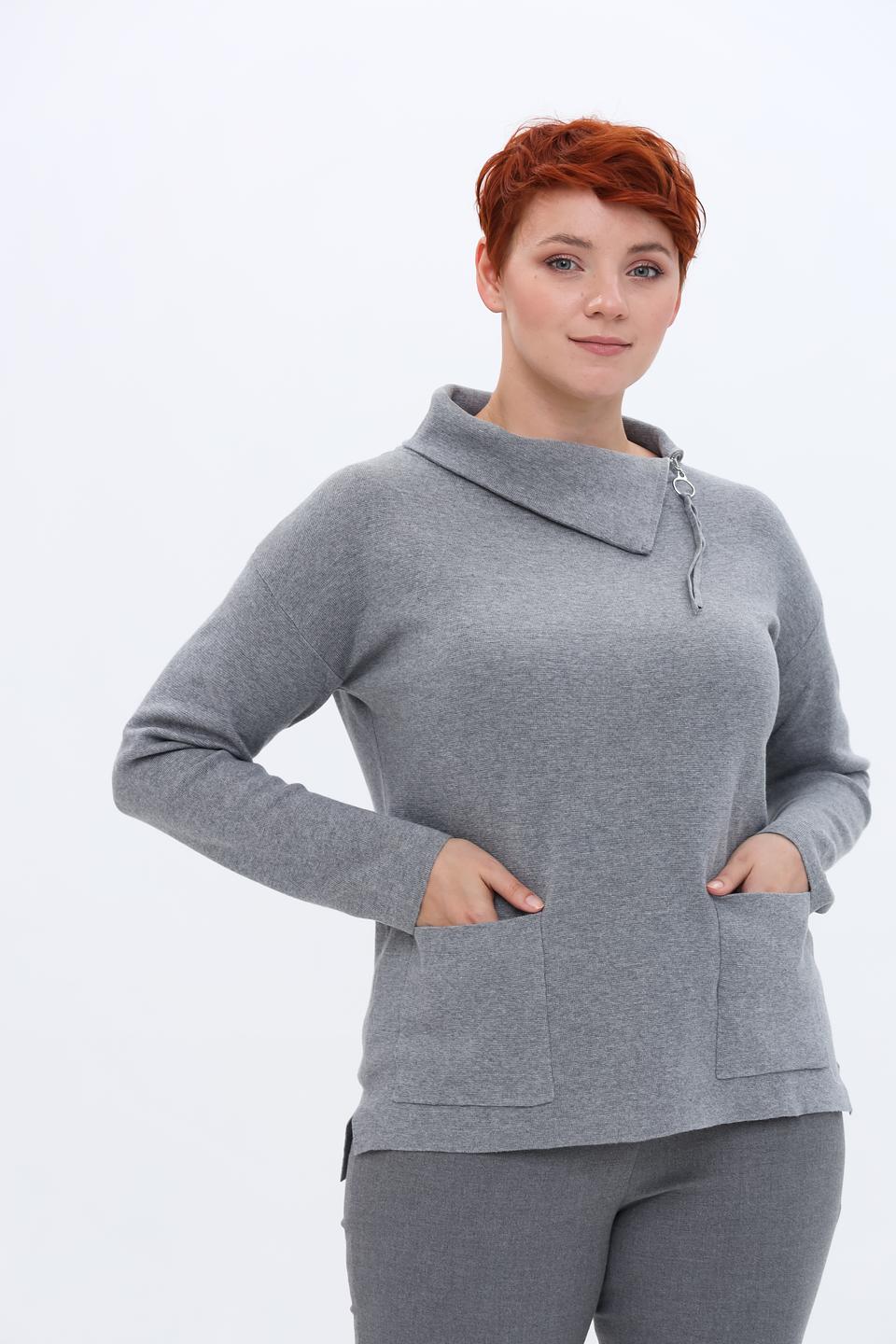 Пуловер Lebek с воротником-стойкой серый