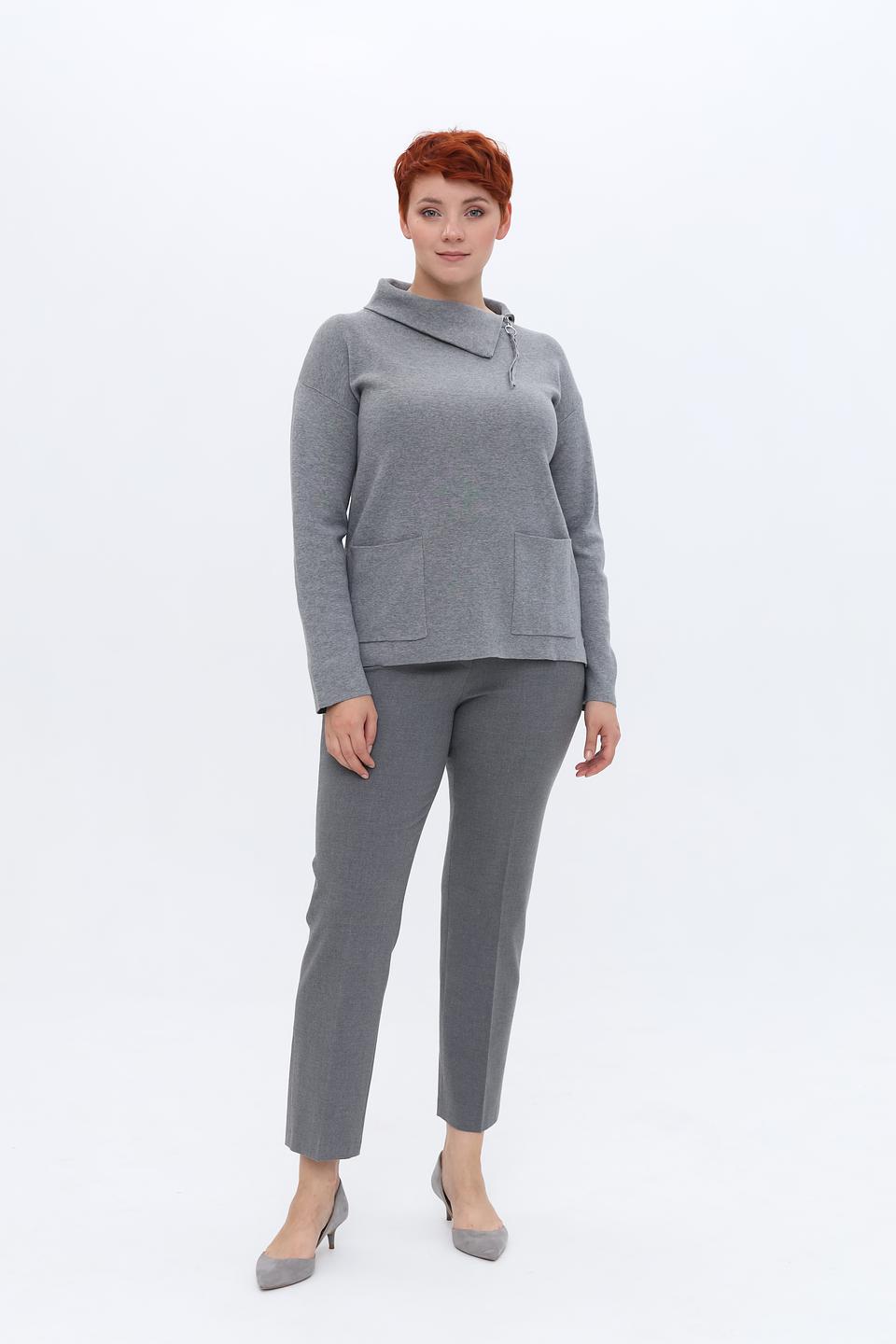 Пуловер Lebek с воротником-стойкой серый