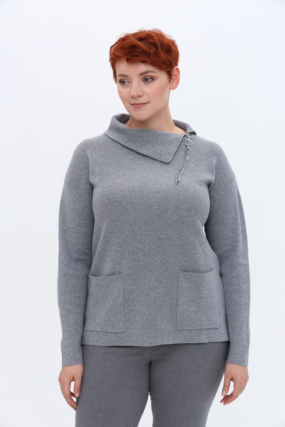 Пуловер Lebek с воротником-стойкой серый